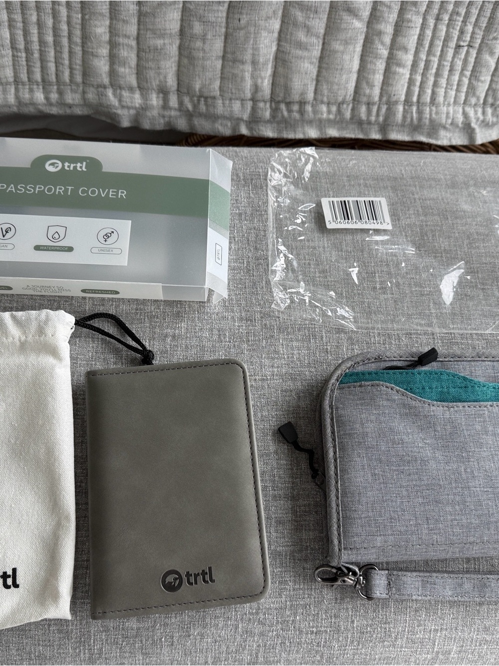 trtl Olive Grey Passport Cover and Grey travel Wallet/Wristlet - NEW!